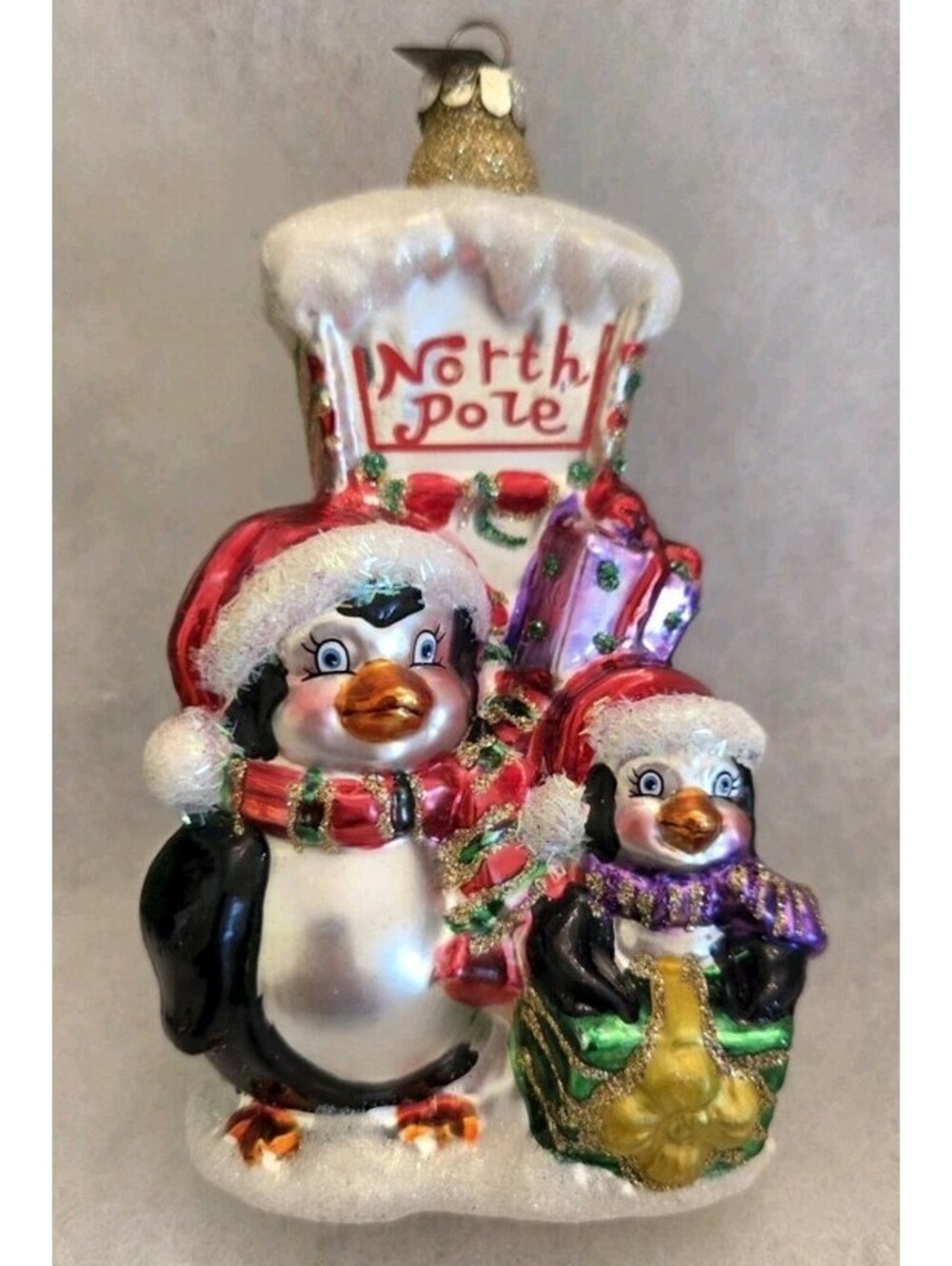 SPARKLE BRIGHT BY CHRISTOPHER RADKO PALS NORTH POLE PENQUINS GLASS ORNAMENT MINT